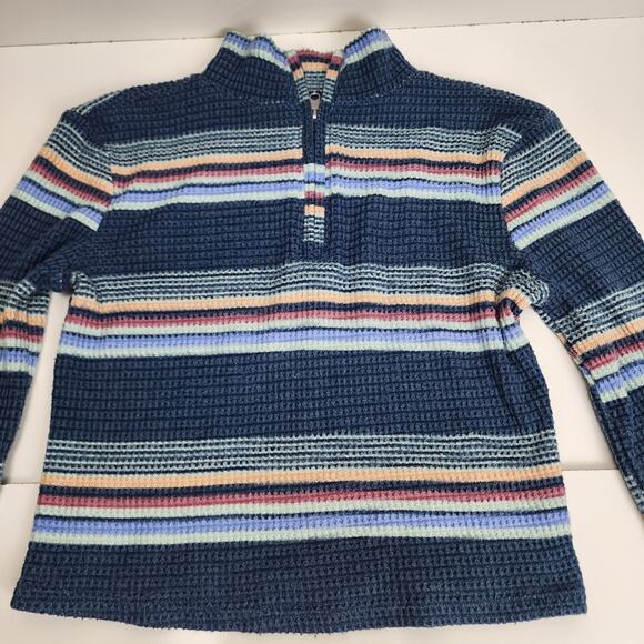 SO Brand Zip Up Collared Neck Long Sleeve Blue Striped Crop Top Women's Size XS - Picture 2 of 8